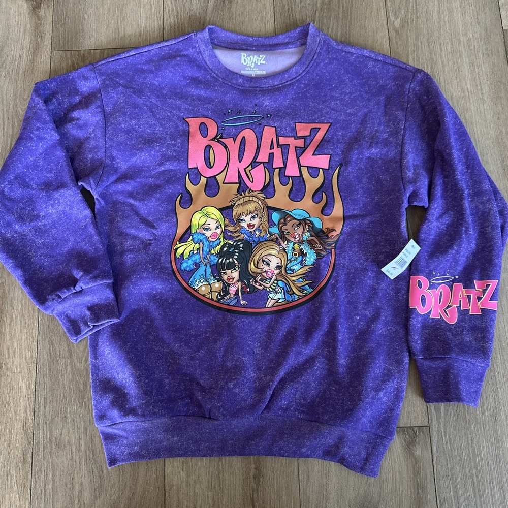 Bratz Crew Neck Sweatshirt Purple Heather Graphic Junior's Size Large‎ NEW